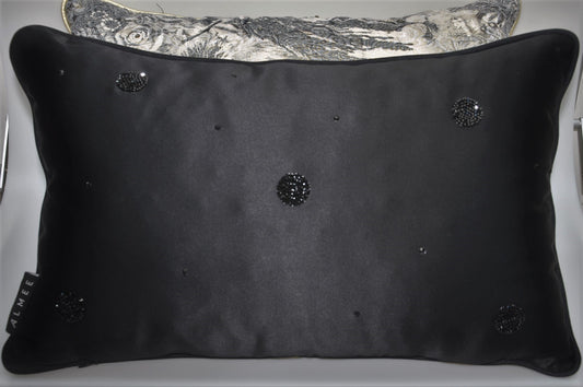 Noir Cristal satijn sierkussen zwart met kristallen