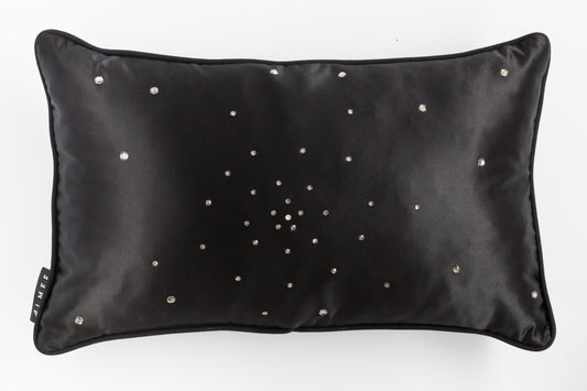 Noir Etoiles satijn sierkussen zwart met kristallen