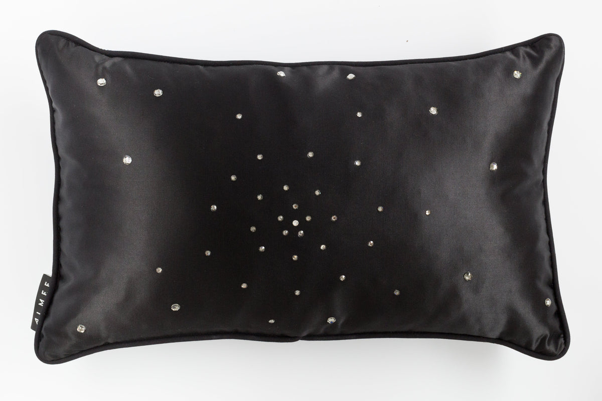 Noir etoiles satijn sierkussen zwart met kristallen